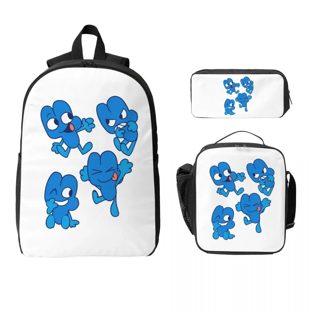 BFDI Four BFB Backpack Student Boys Girls BookBag School Bag Laptop Shoulder Bags 3ps Insulated Lunch Bag Pencil Case