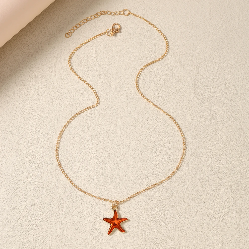 Aihua Niedliche Seestern-Anhänger-Halskette für Frauen und Mädchen, bunte Sommer-Strandmode, Seestern-Halskette, Ohrringe, Schmuck, Geschenke – Detail 6