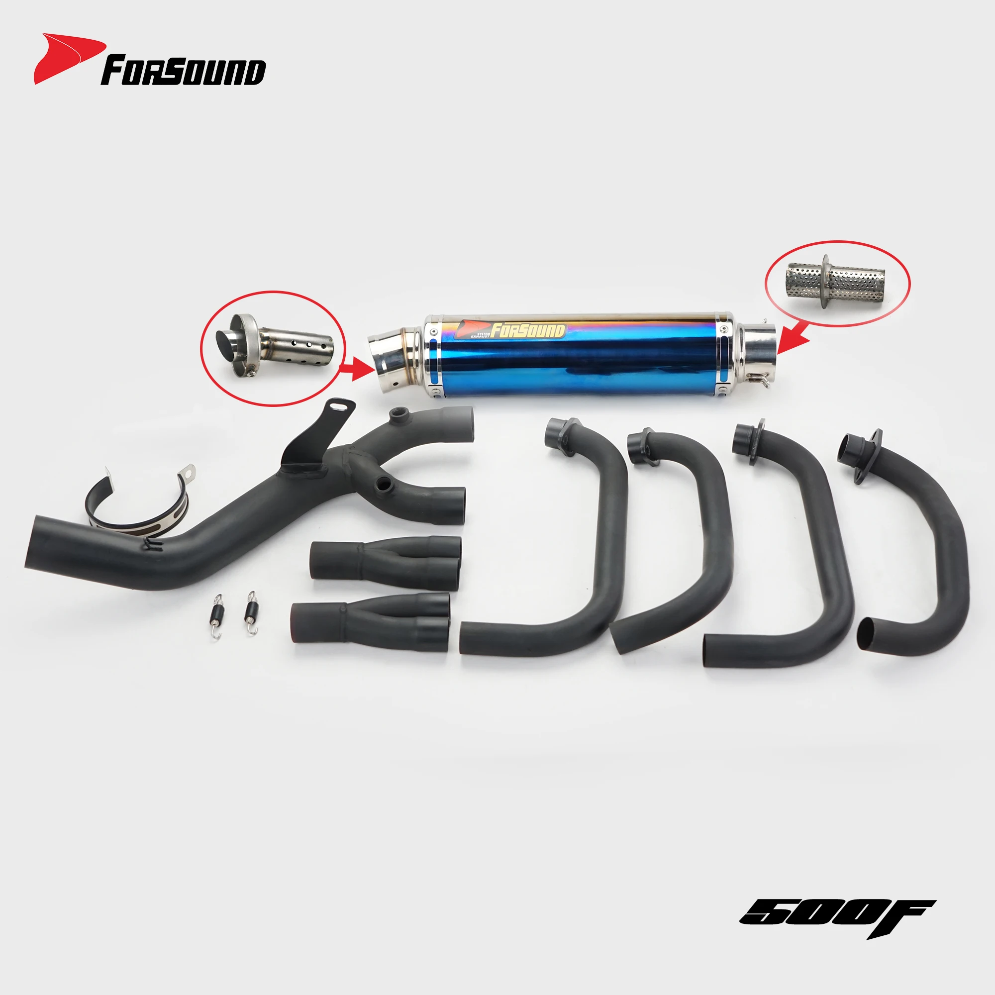 Forsound Factory Wholesale Price ZXJC 500f Titanium Exhaust Valved Muffler with Mid Pipe Resonator