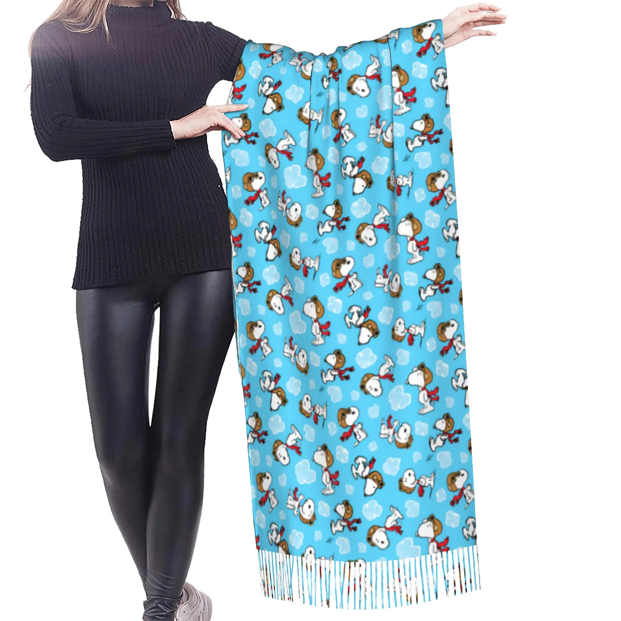 Custom S-snoopied Dog Tassel Scarf Women Soft Anime Manga Shawl Wrap Ladies Winter Scarves