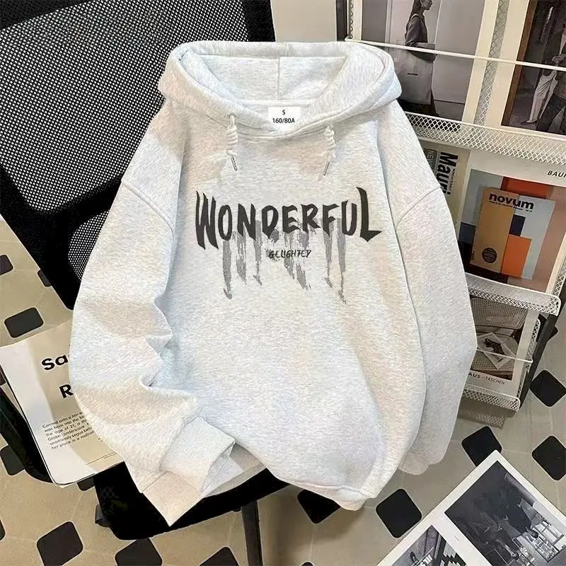

Plush Hooded Sweatshirt for Men Women Teenage Couple Loose Hoodie Autumn Winter Trend Hooded Coats Letters Printed Casual Tops