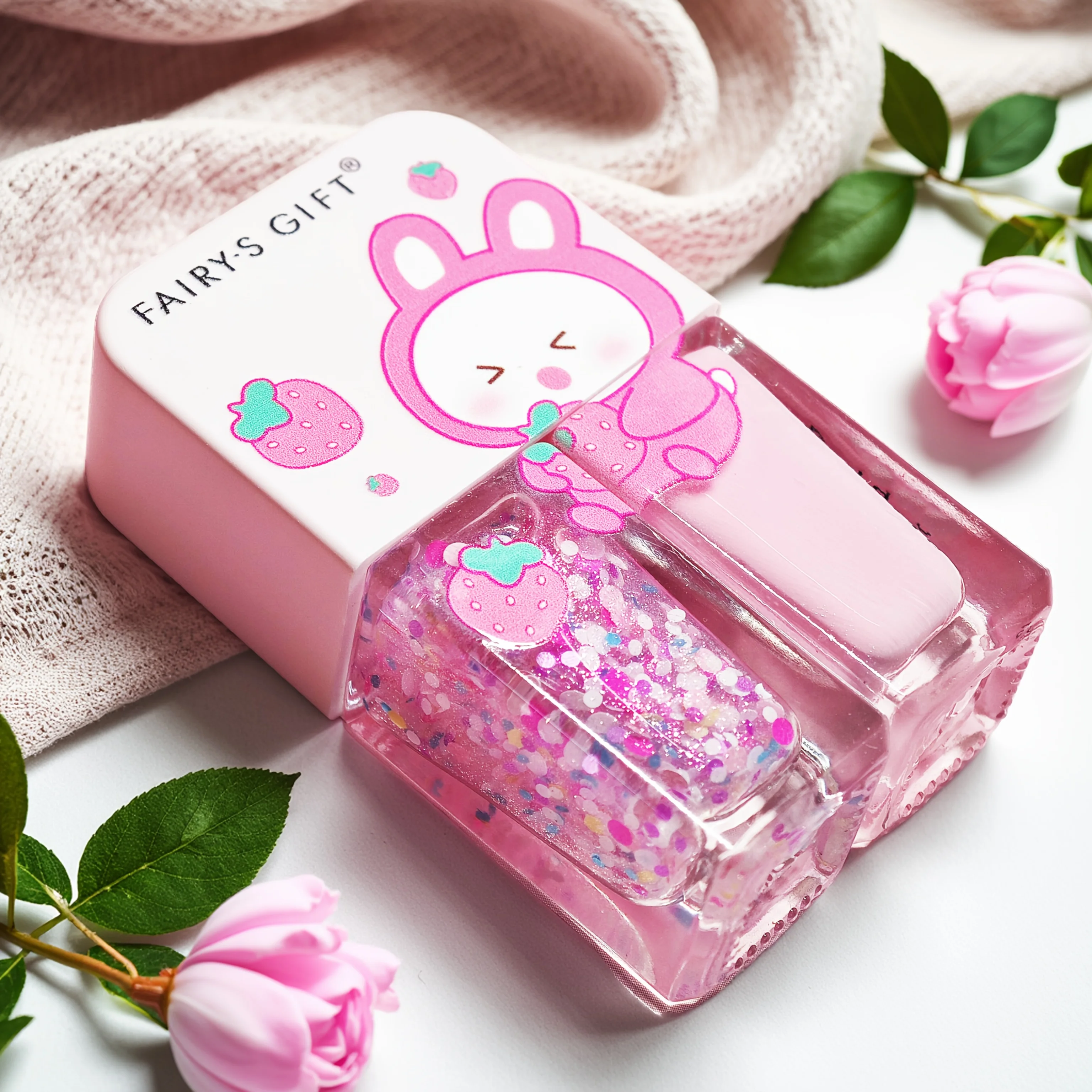 S02 Strawberry Bunny Ballo 2-Bottle Set Nail Polish No-Bake Quick-Dry Long-Lasting Peelable Water-Based Triple Color Nail Polish