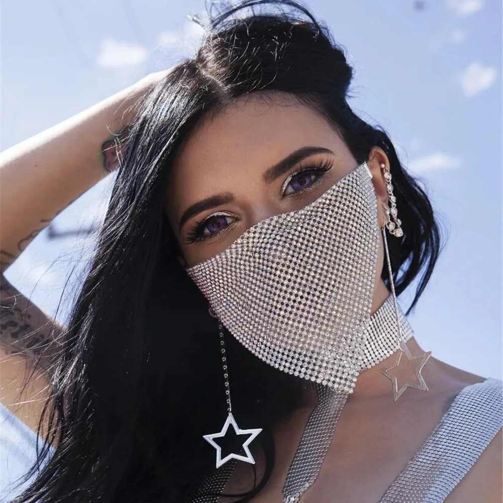 

Halloween Rhinestone Mask European and American Diamond Triangle Mask Nightclub Mask Flash Diamond Jewelry Mask Female