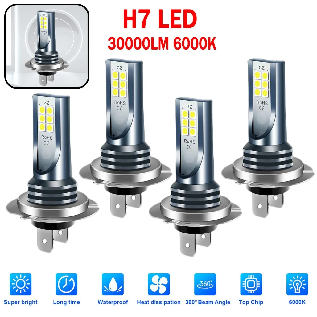 

4-1pcs H7 LED Headlight Bulb 12V 24V Car Headlight 1000LM Super Bright Car High Low Beam 6000K Waterproof for Vehicle Accessory