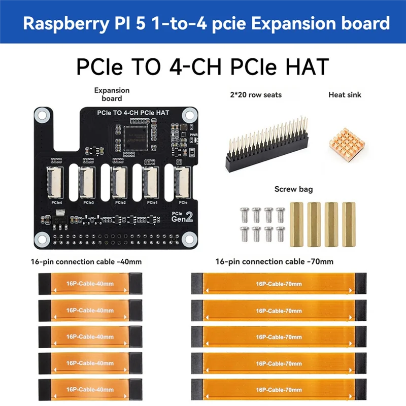 A97I-Expansion Board Pcie FFC For Raspberry Pi 5 Pcie To 4-CH Pcie HAT Modules Stacking Support