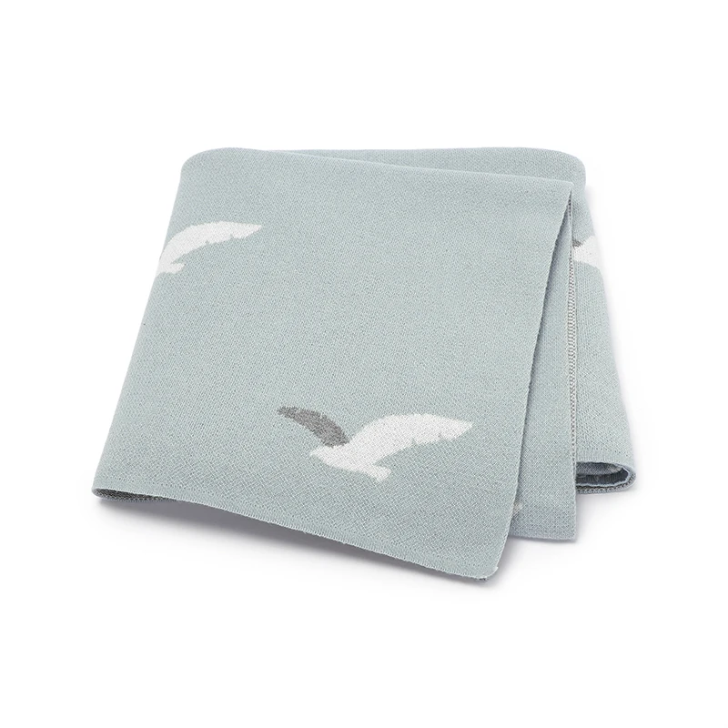 

Infant Baby Blanket 90*70CM Knit Stroller Swaddle Super Soft Cover Sleepsack Breathable Newborn Girl Boy Bed Quilt Cute Seagulls