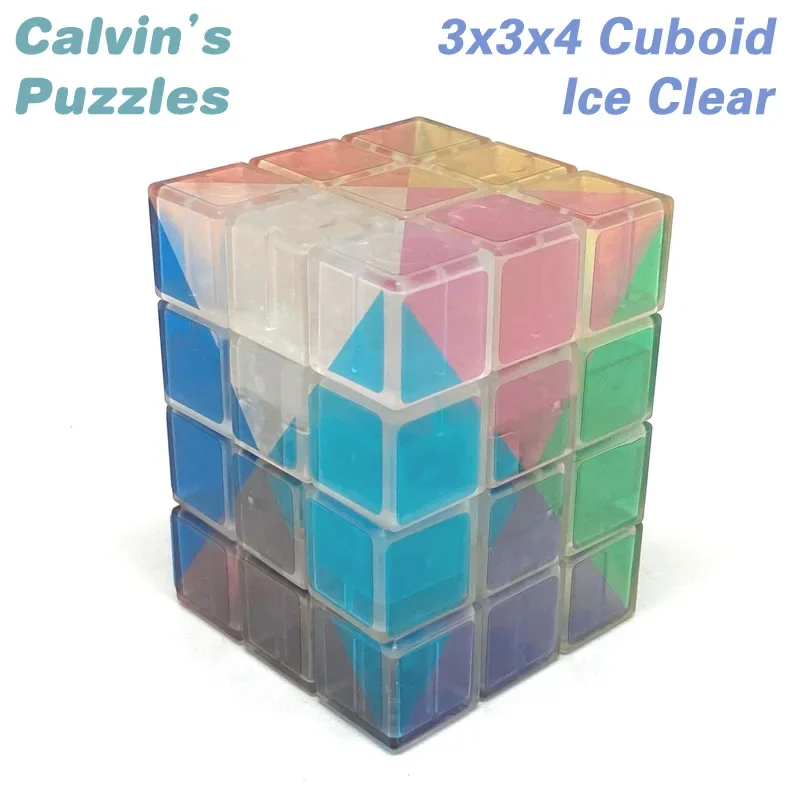 Calvin's Puzzles 3x3x4 Cuboid Magic Cube Ice Clear in 12-Color Clear stickers Speed Twisty Puzzle Brain Teasers Educational Toys