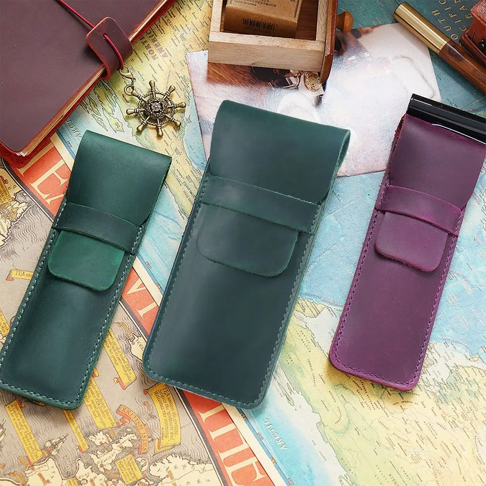 Genuine Leather Retro Leather Pen Holder Handmade 5Colors Brown Fountain Pen Pouch Retro Ballpoint Pen Protective