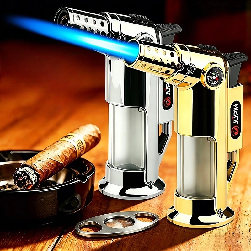 Windproof 1300c Jet Blue Flame Spray Gun Torch Lighter Transparent Air Window Circulating Inflatable Butane Cigar Lighter