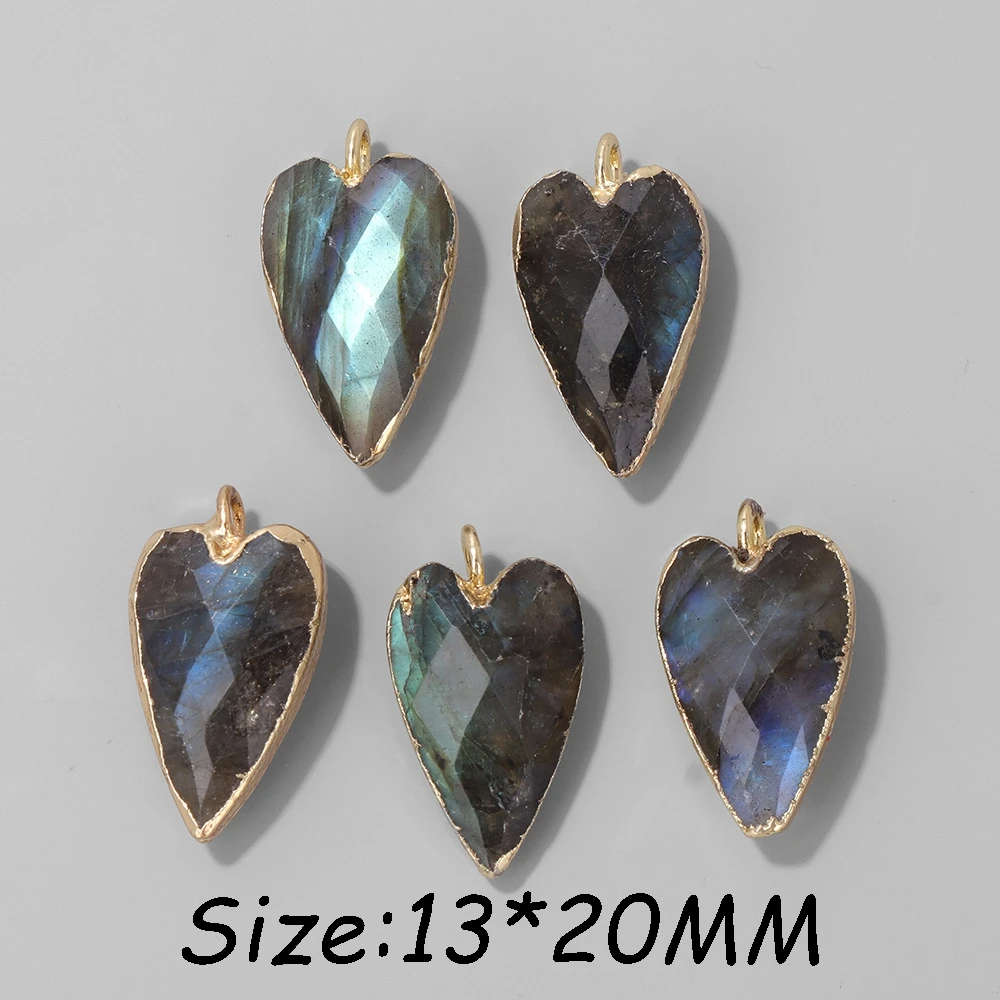 2Pcs Shiny Labradorite Heart Shape Pendants for DIY Jewellery
