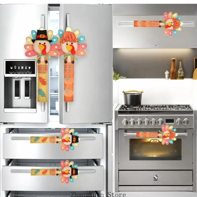 Turkey Handle Covers for Refrigerator or Oven Fall Holiday Kitchen Decors 3XUF