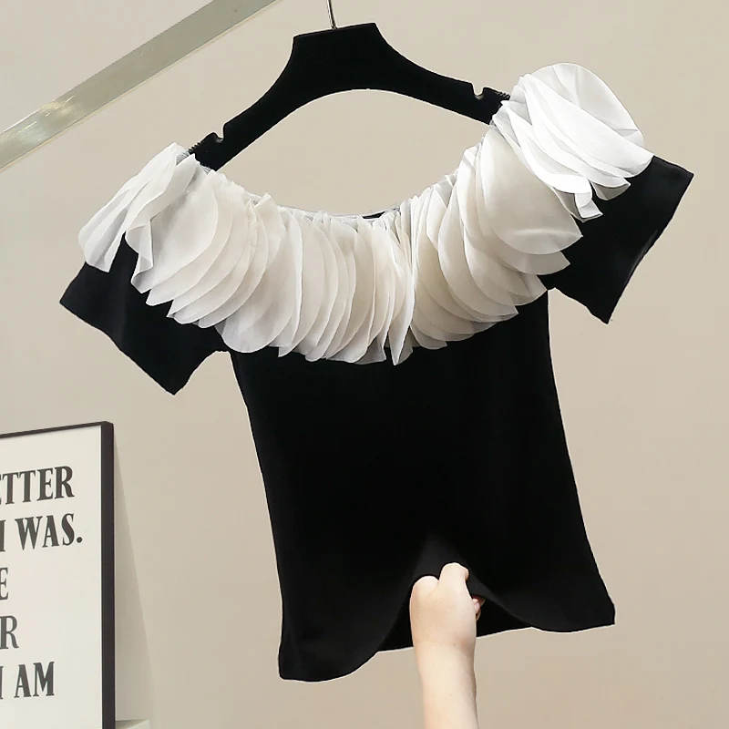 

Модный женский топ с одним открытым плечом, с богатой отделкой, приталенный крой, универсальный повседневный стиль