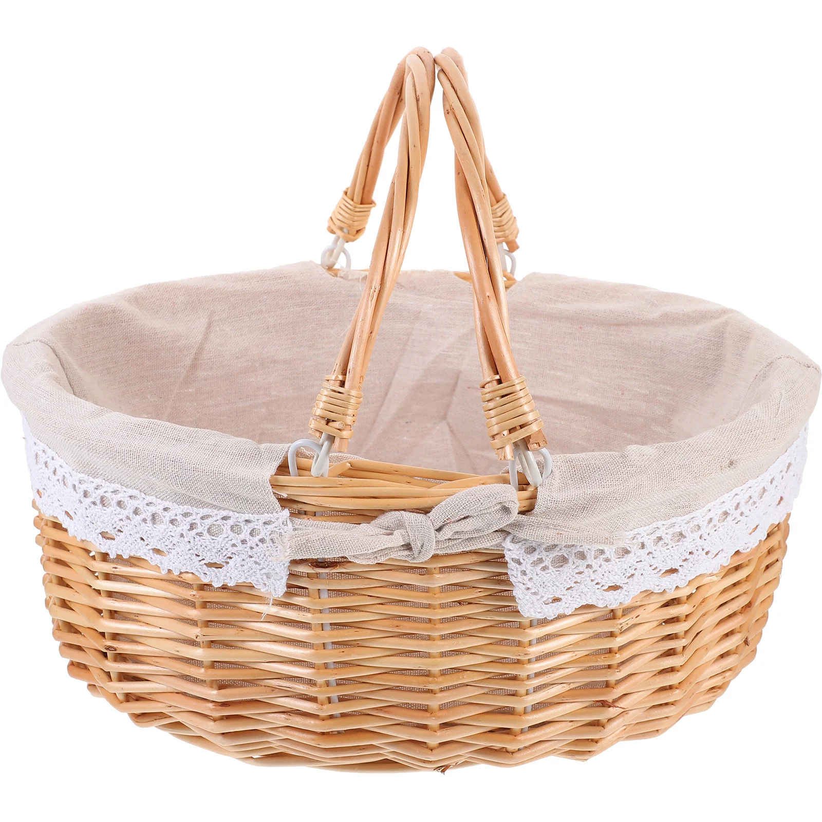 

1pc Woven Flower With Handle Storage Basket For Home Decor Wedding Picnic Portable Fruit Organizer Daily Supplies Handheld Gift
