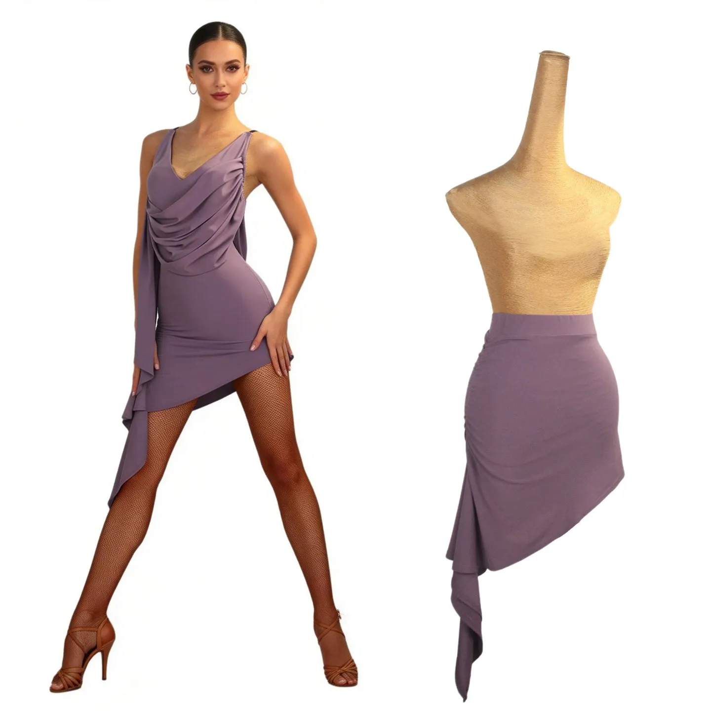 

2026 Women Purple Irregular Skirt Latin Dance Clothes Adult Practice Costume Female Chacha Rumba Dance Training Wearing DQL12434