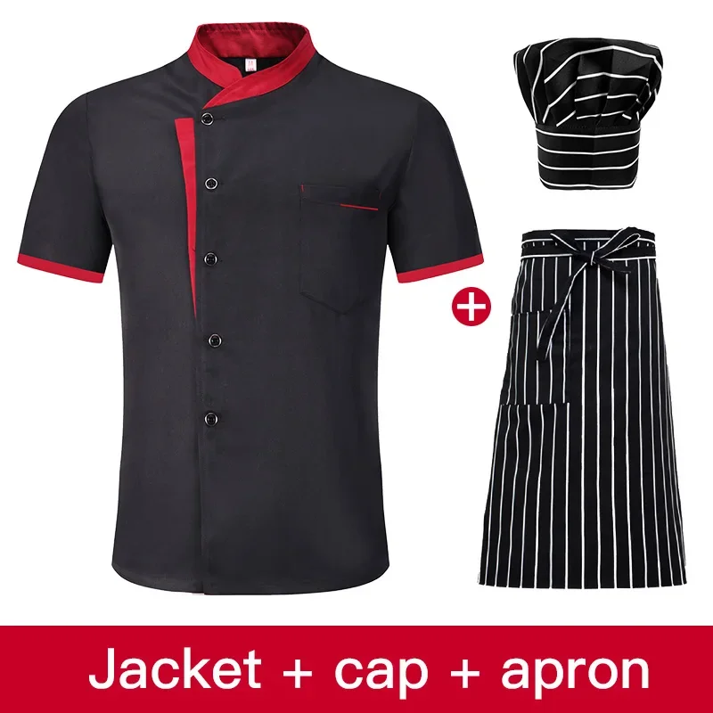 Krótkie rękawy, fartuchy kucharskie, uniform szefa kuchni restauracji, dwurzędowy fartuch szefa kuchni sushi, fartuch do piekarni, kawiarni, fartuch roboczy dla kelnera, cateringu, fartuch kucharski.