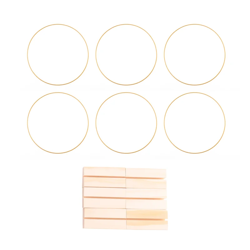 AD23-6 PCS 12 Inch Floral Hoops Centerpiece For Table, Gold Wreath Ring With 6 PCS Wood Holder Stands, Hoop Rings