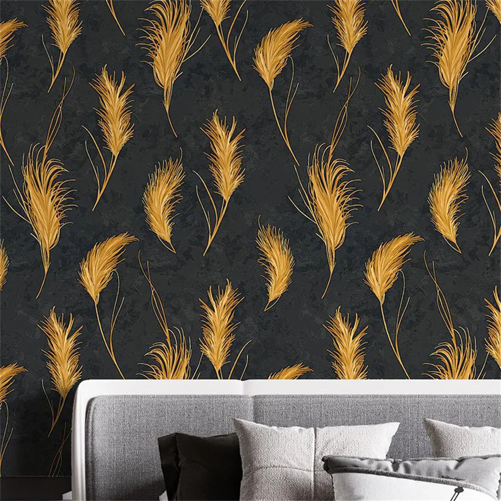 Papel De Parede Modern Minimalist Black Gold Feather Wallpaper 3D Living Room Abstract Wall Paper Mural