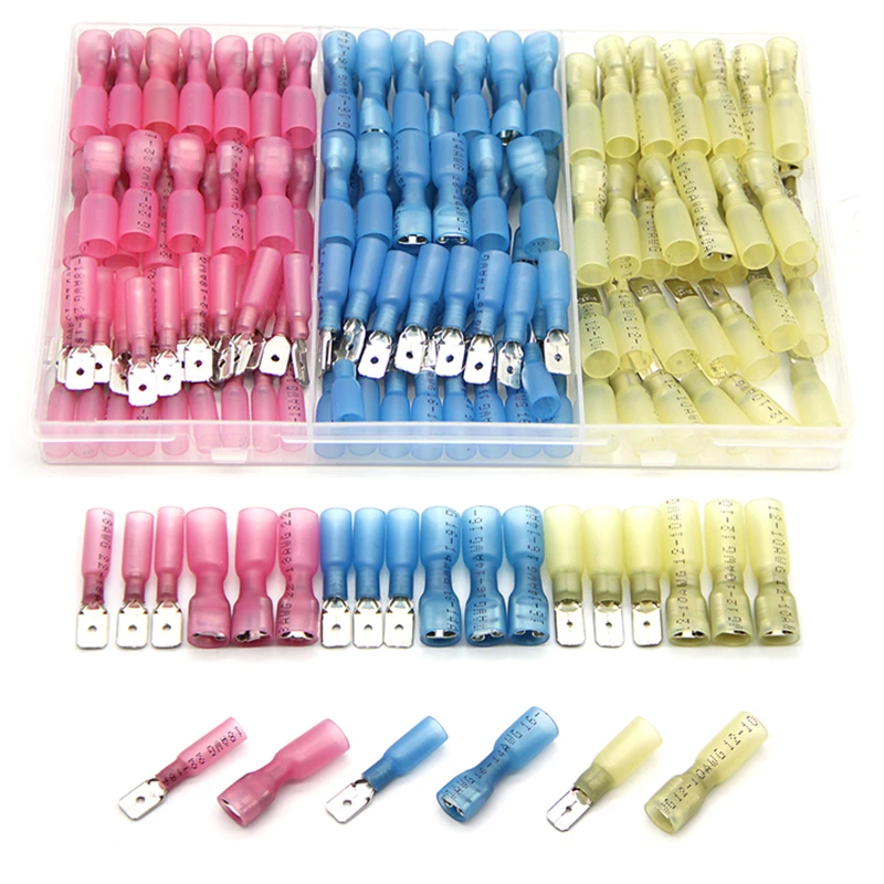 

140/220/300PCS Heat Shrink Spade Male & Female Electrical Wire Terminals Insulated Wire Connectors 22-10AWG Splice Kit