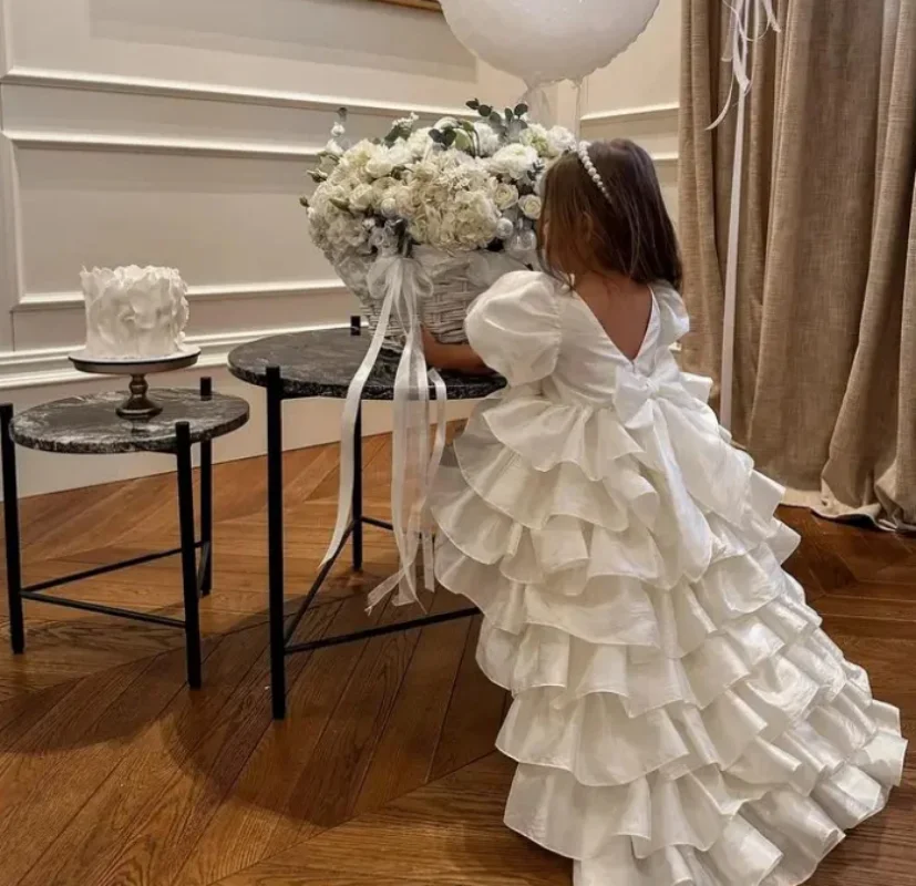 New Fluffy Baby Girl Dress Party Gown Birthday Princess Dress Prom Gown Baby Clothing with Long Tail