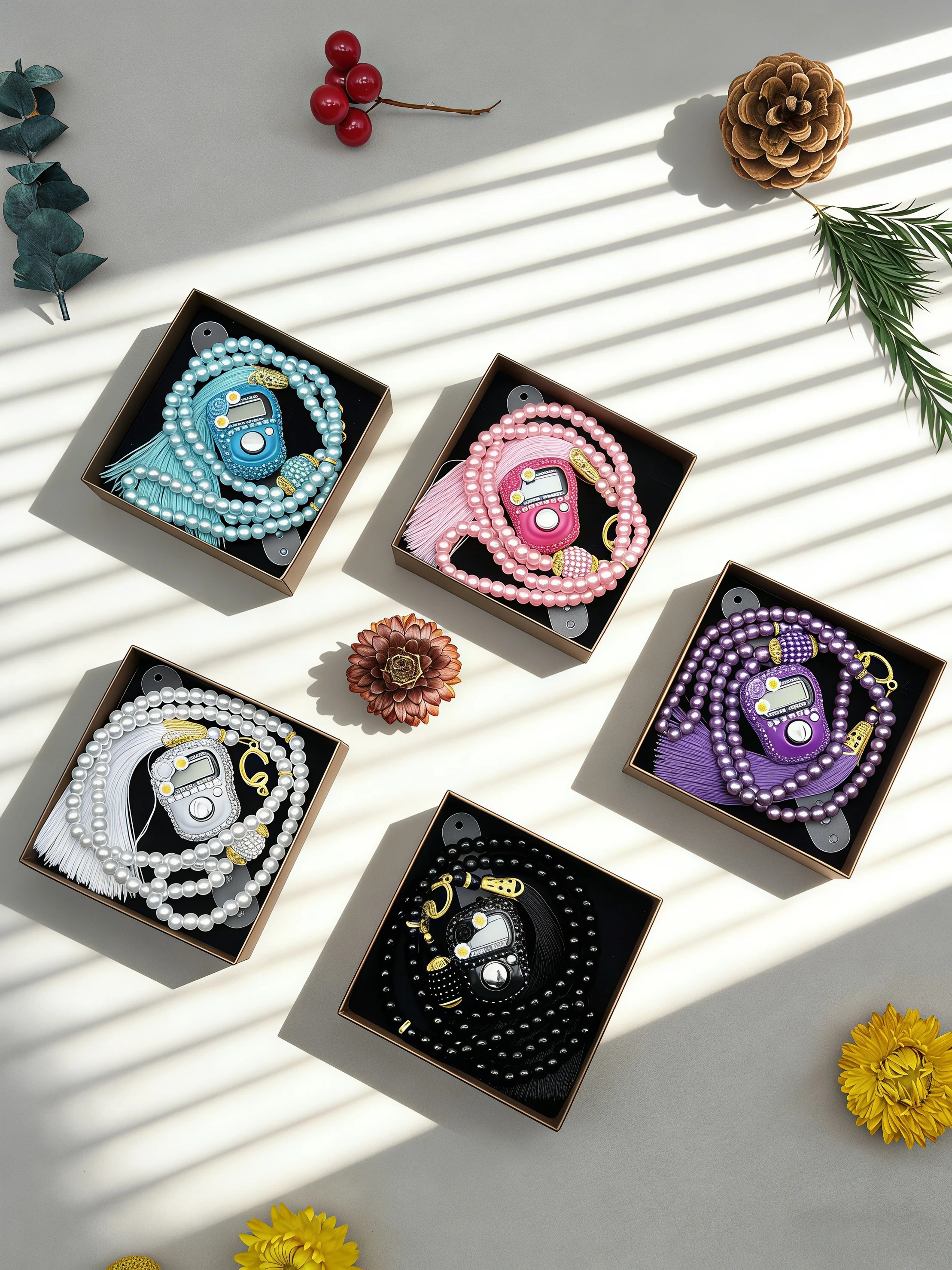 Gift box with decorated diamond flowers counter 99 imitation pearls beads. Suitable for daily wear and as a gift for festivals.