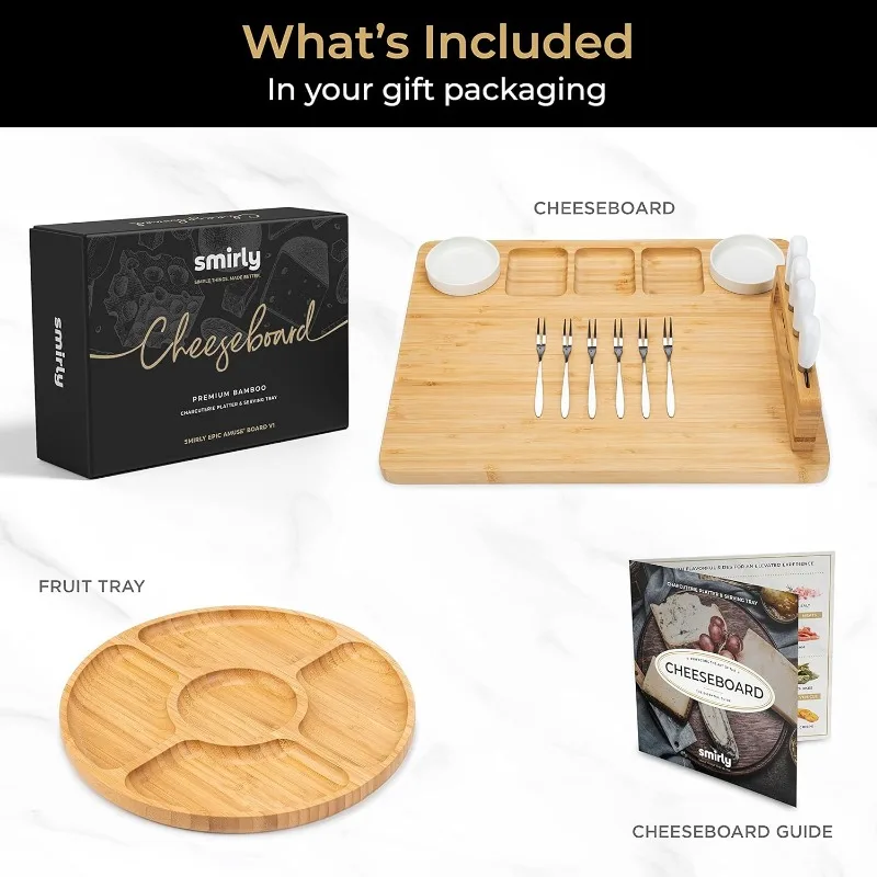 Boards Gift Set:  Board Set, Bamboo Cheese Board Set - House Warming Gifts, Wedding Gifts for Couple, Bridal Shower Gift