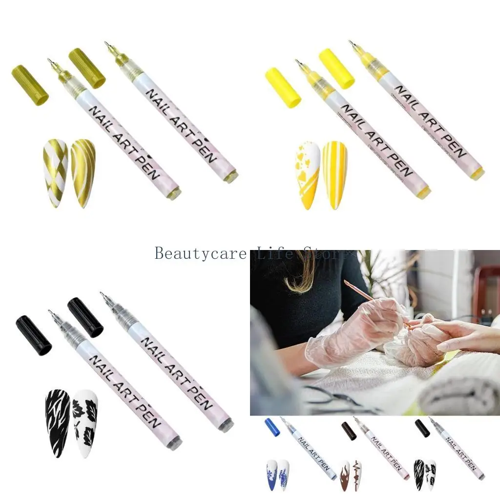 652C 12-color nail art markers with 0.5mm tips; nail art markers, drawing brushes, nail decoration tools.