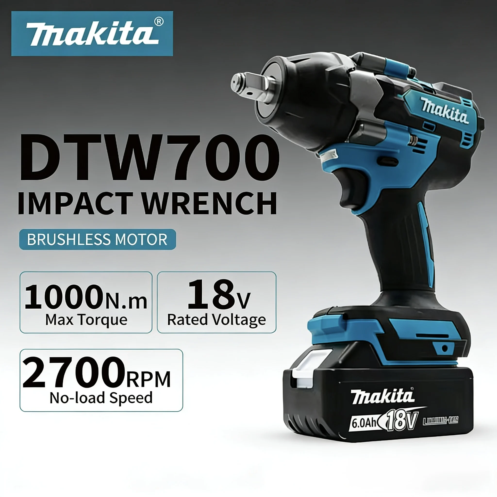 

Makita DTW700 Аккумуляторный ударный гайковерт 18 В Бесщеточный двигатель Высокоэффективный Прочный автоматический стопор 700 Нм с переменной скоростью для авторемонта