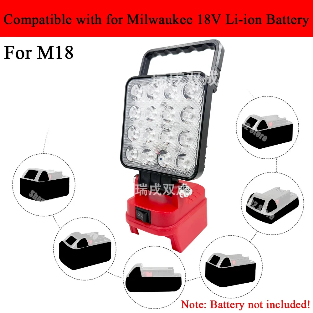 Power Tool Parts for Makita for Milwaukee for Dewalt 18V 20V Li-ion Battery 4 Inch 16 LED Work Lights Lamp Spotlight USB Charger