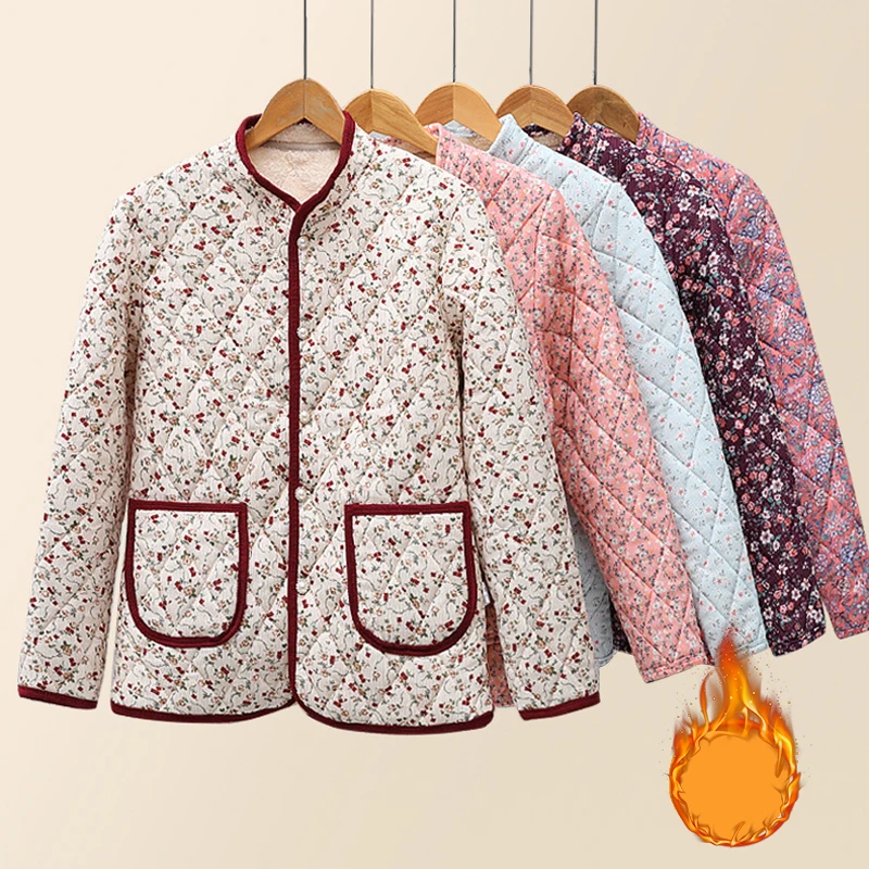 1 قطعة جديد الخريف الشتاء الإناث الأزهار طباعة القطن معطف المرأة الصوف سترة دافئة طويلة الأكمام واحدة الصدر يندبروف ملابس خارجية #1