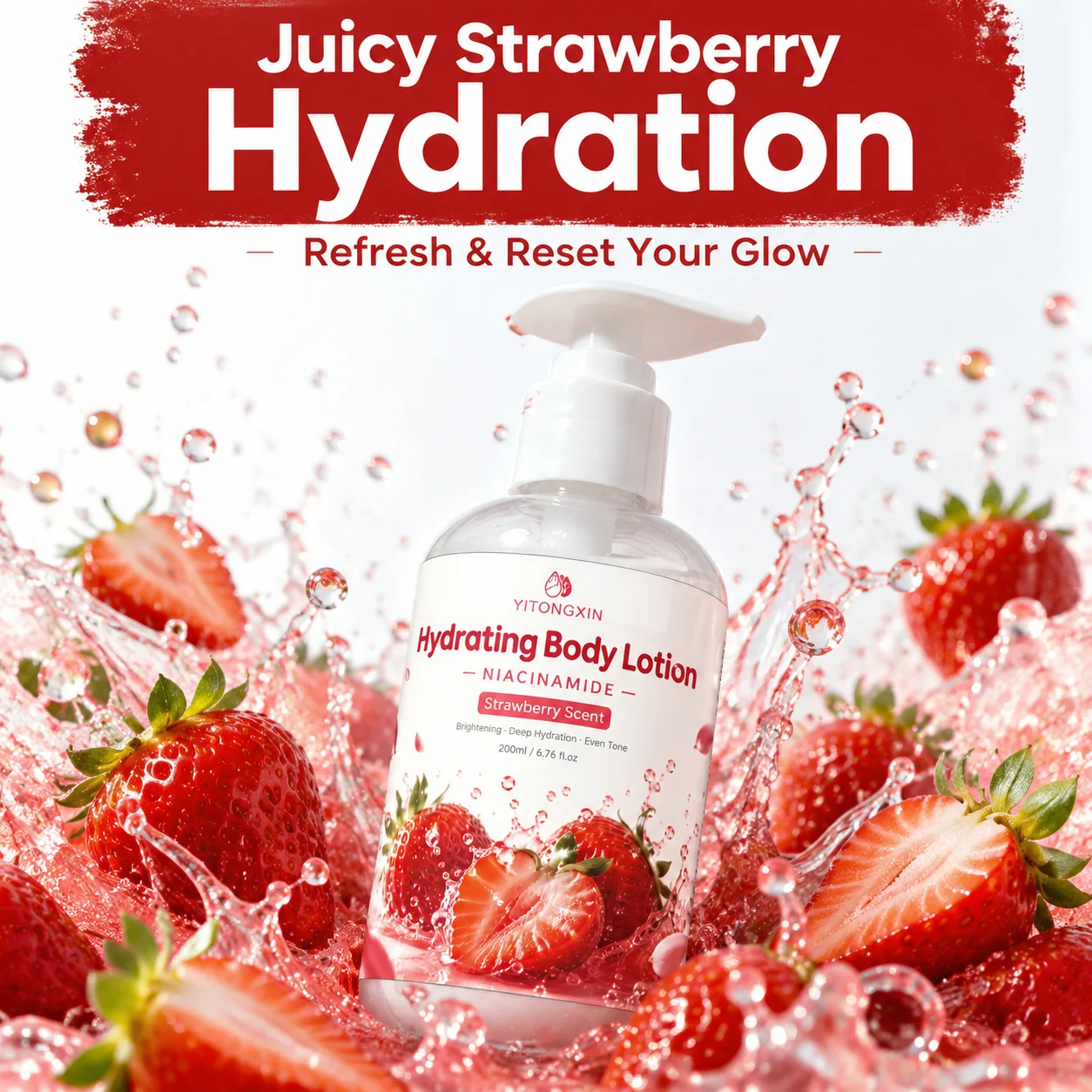Niacinamide Hydrating Body Lotion Strawberry Scent Brightening Moisturizer Deep Hydration Even Tone Skincare for Women 200ml