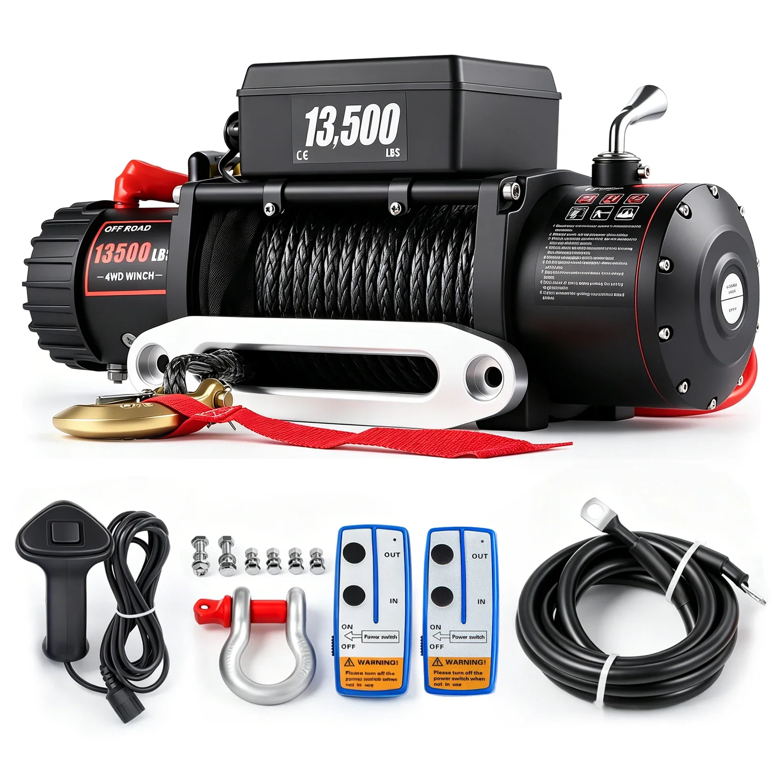 SIHAO 13500 lbs 12V Electric Synthetic Rope Winch Kit, Heavy Duty Off-Road Recovery Winch with 79ft Synthetic Cable & Wireless Remote for Jeep, Truck, SUV, ATV & Trailer