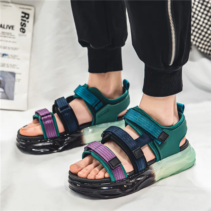 

Мужские летние сандалии, сандалии с открытым носком на толстой подошве для мужчин, дышащие пляжные сандалии, летние кроссовки, модная повседневная обувь, большой размер