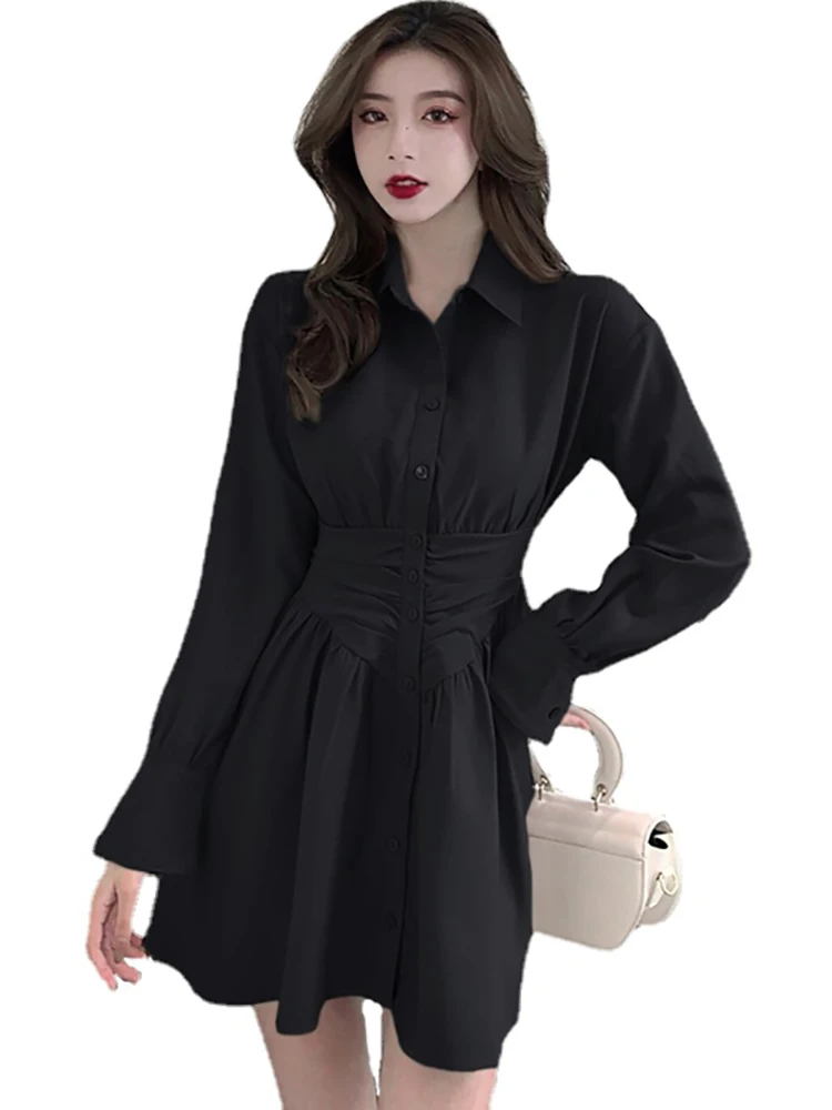 Herbst Winter Langarm Polo Kragen Mini Shirt Kleid Frauen elegante neue Merkmale des Kleides koreanische Party kleider und Veranstaltungen