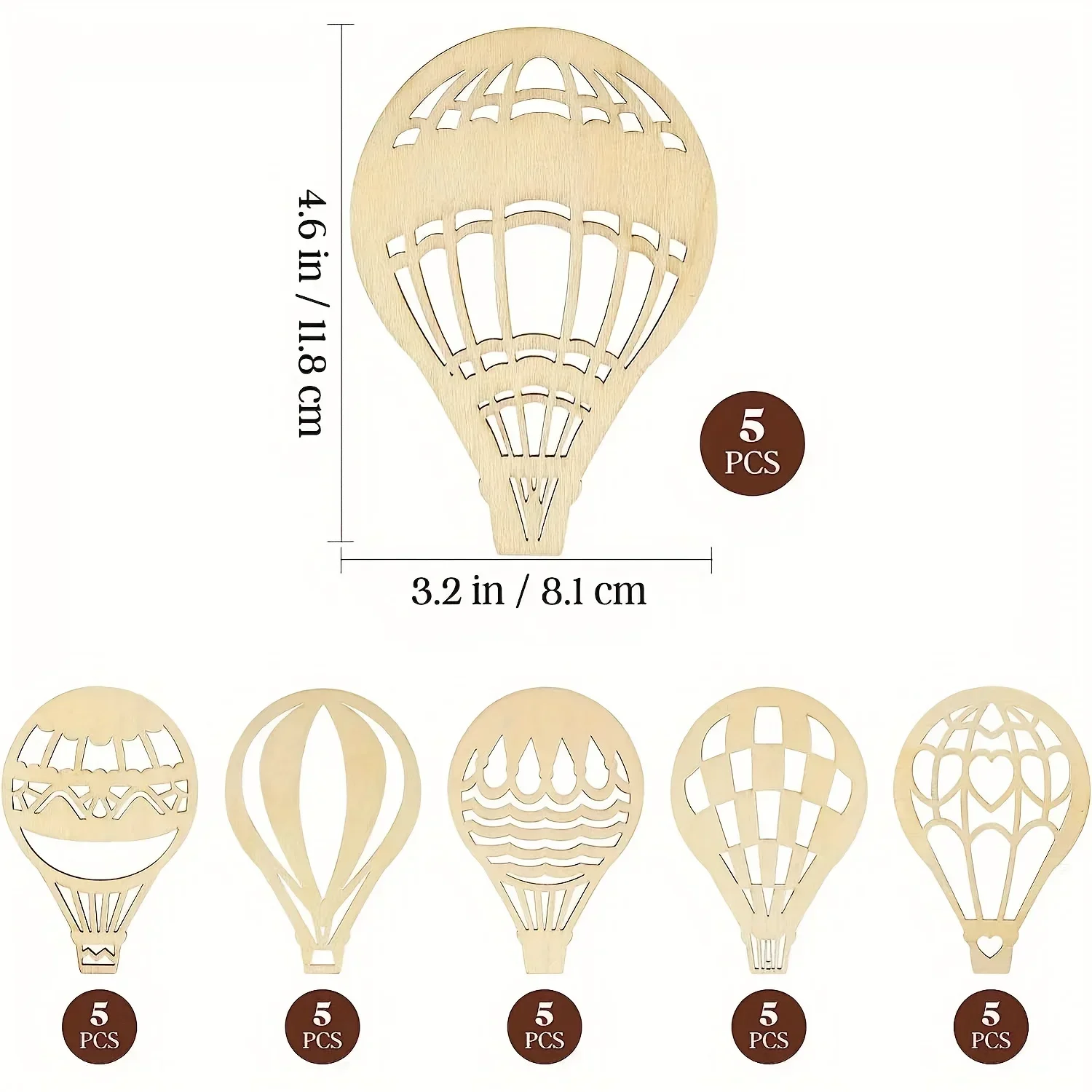 30 Pieces Unfinished Hot Air Balloon Wooden Decorations Hot Air Balloon Wooden Cutouts For DIY Home Decorations