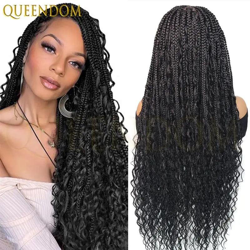 

32-дюймовый длинный плетеный парик спереди, синтетические плетеные парики 13x6 для чернокожих женщин, парик шнурка с косой, легко стильный, высокомодный парик