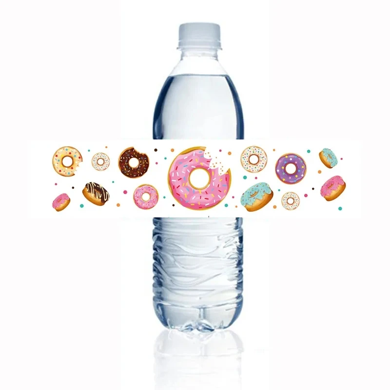 10Pcs Sweet Donut Happy Birthday Mineral Water Bottle Sticker Rectangular Sealing Sticker Birthday Party Decoration Sticker