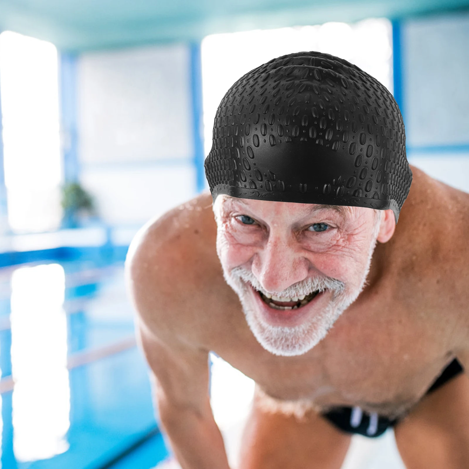 

Swim Cap Hat Swimming for Men Elasticity Black Waterproof Miss Women's Hats & Caps