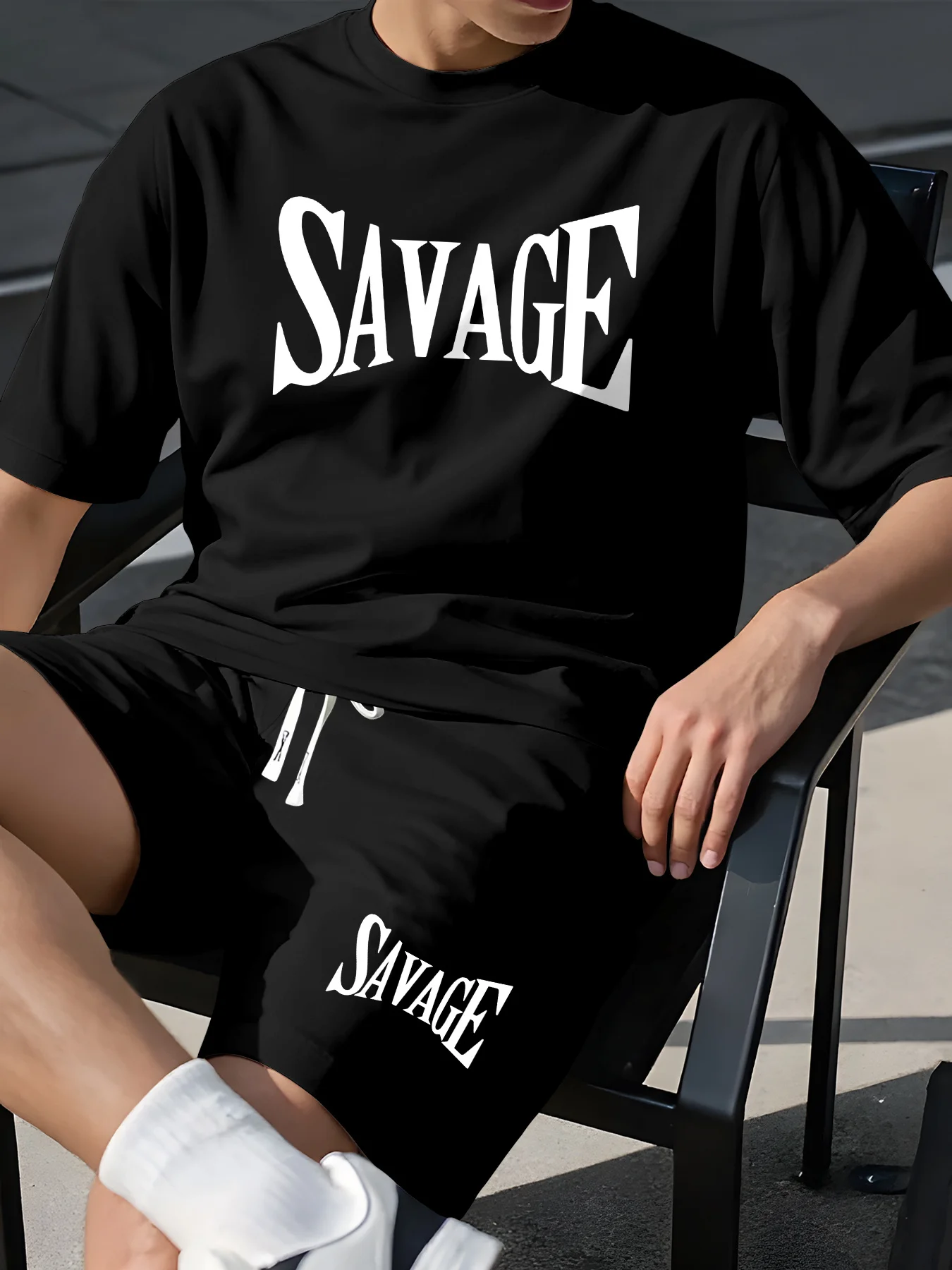 

2026 Casual Men's Clothing Darily T-shirt Shorts 2-piece Set Oversized Sports Drawstring Pocket Shorts Outdoor T-Shirts Suit