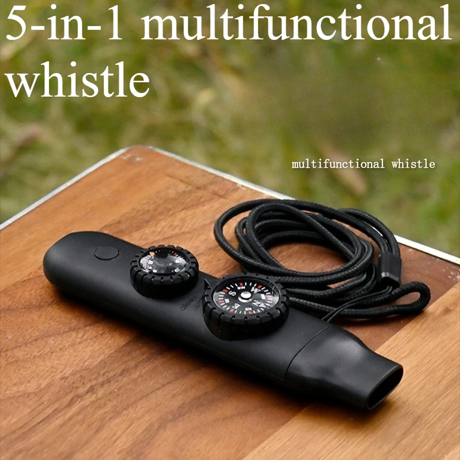 

Outdoor 5-in-1 Multifunctional Whistle Survival Whistle with LED Light Thermometer Compass