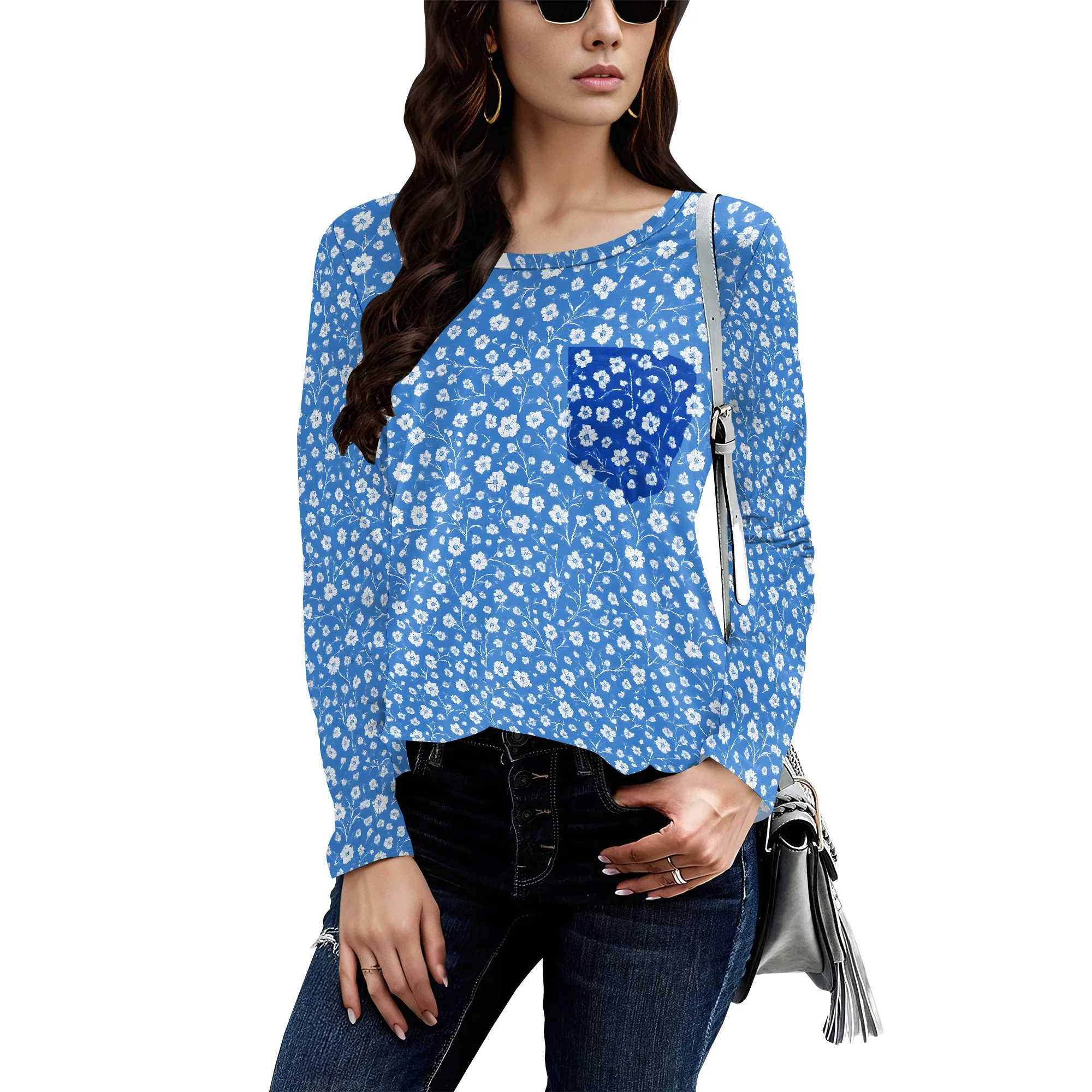 

Floral Retro Style A Crewneck Sweatshirt for Women - Fall Winter Fashion Outfits Tops for Women