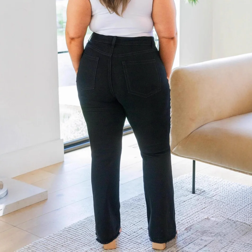 جينز نسائي أسود مقاس كبير، كاجوال قابل للتمدد، حاشية متدرجة، ساق مستقيمة، مناسب للتنقل في الربيع والخريف. #3