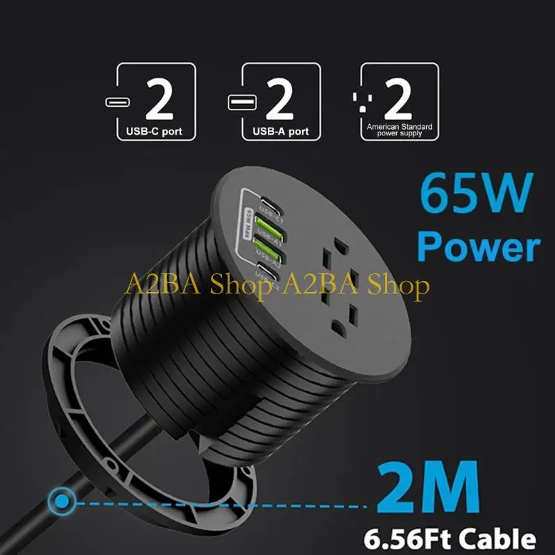 A2BA Embedded Mount Desktop Power Strips Type C Charging Hub Safety Protections