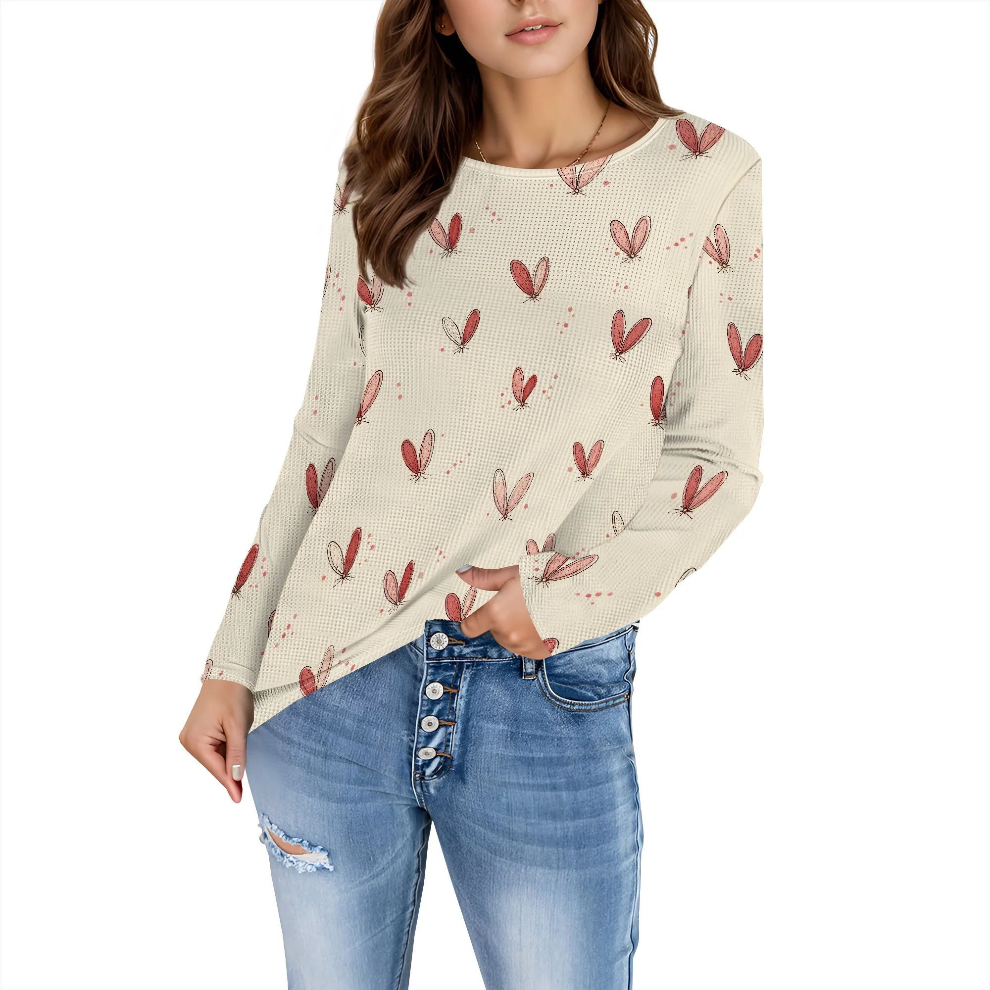 

Womens Casual Tops Long Sleeve Cute Twist Knot Waffle Knit Shirts Loose Blouse