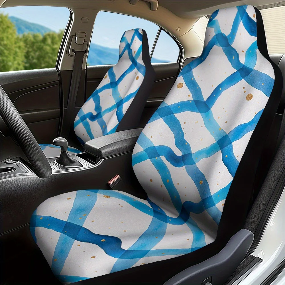 

2pcs, Blue Zigzag Waves Print Car Seat Covers, Durable And Easy To Install, Universal Fit For Front Seats, Great For Everyday Dr