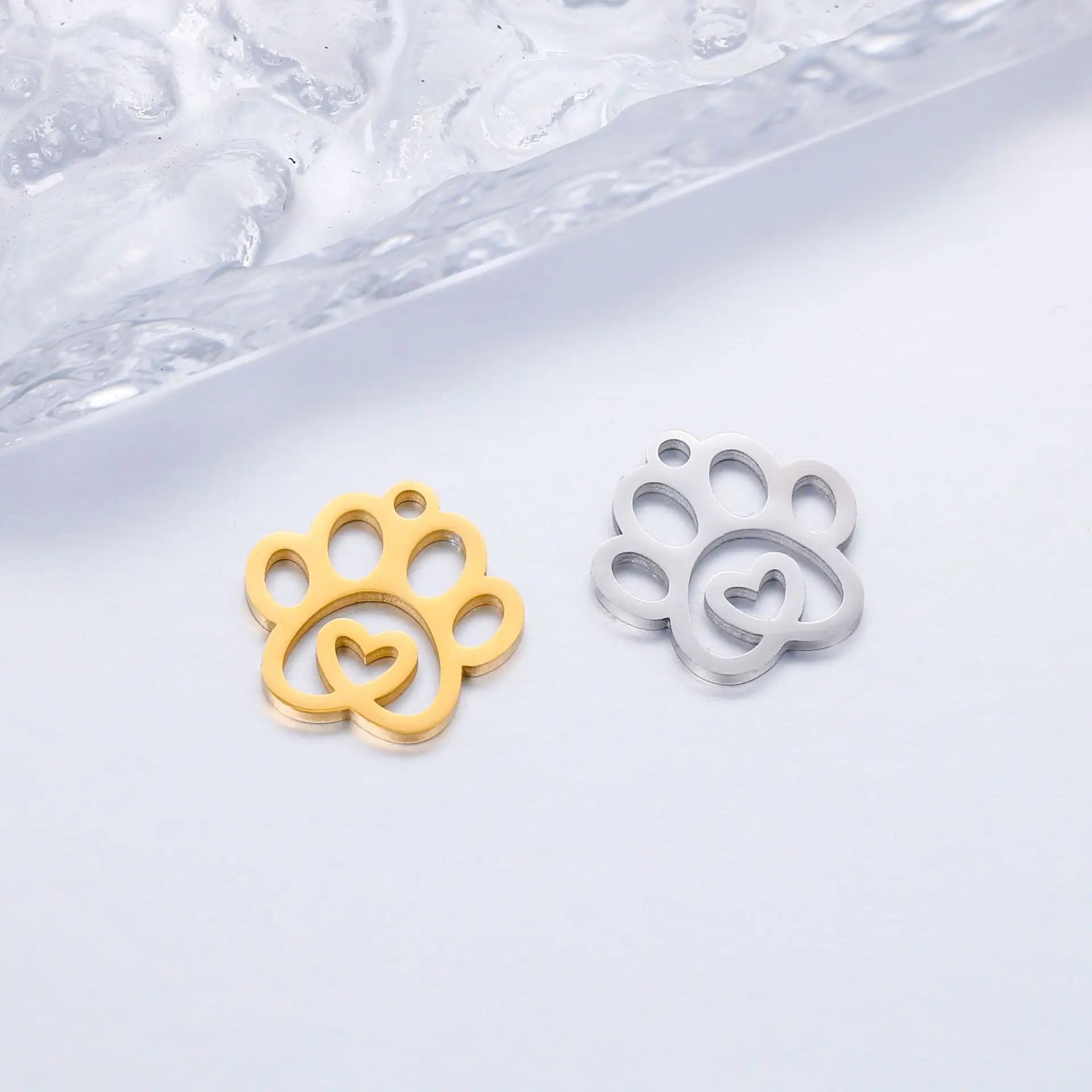 Mirror polished stainless steel hollow love dog PAWS Cat PAWS accessories DIY cute simple animal PAWS