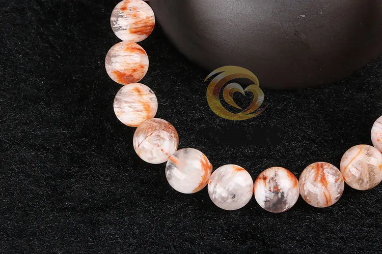 ナチュラルオレンジホワイトセリサイトルチルスノーファントムクォーツブレスレットクリスタルクリアラウンドビーズブレスレット9mm 10mm AAAAA