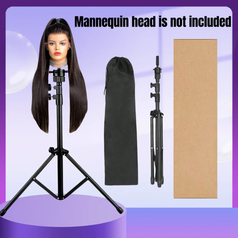 Penyangga Wig Tripod kepala manekin, penyangga yang dapat diatur untuk tata rambut, latihan Wig, penyangga kepala untuk latihan dan kepala