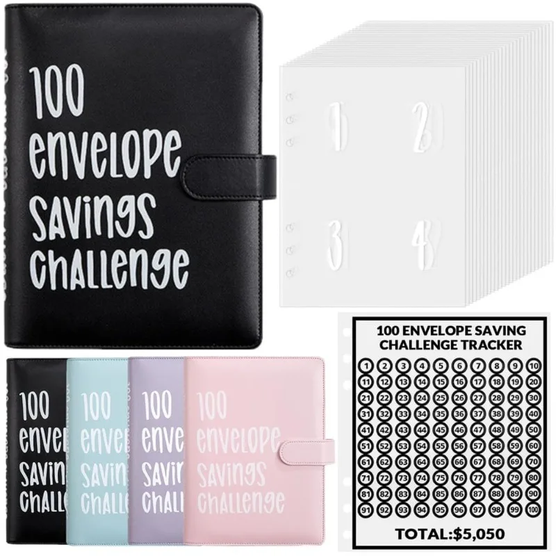 100 Envelope Challenge Binder Saves Money,Simple and Fun Way To Save,Cash Fill Binder Budget Planner Saves Challenge Book