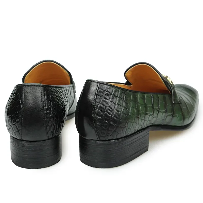 Oxford Casual Loafers for Men Retro High Quality Luxury Metal Buckle Wedding Party Business Formal Pointed Toe Shoes Green Penn