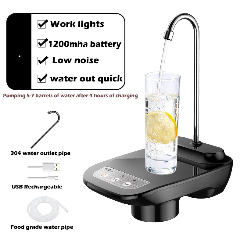 Automatic Water Dispenser Electric Water Gallon Bottle Barreled Pump USB Rechargeable Portable Drink Dispenser with Tray